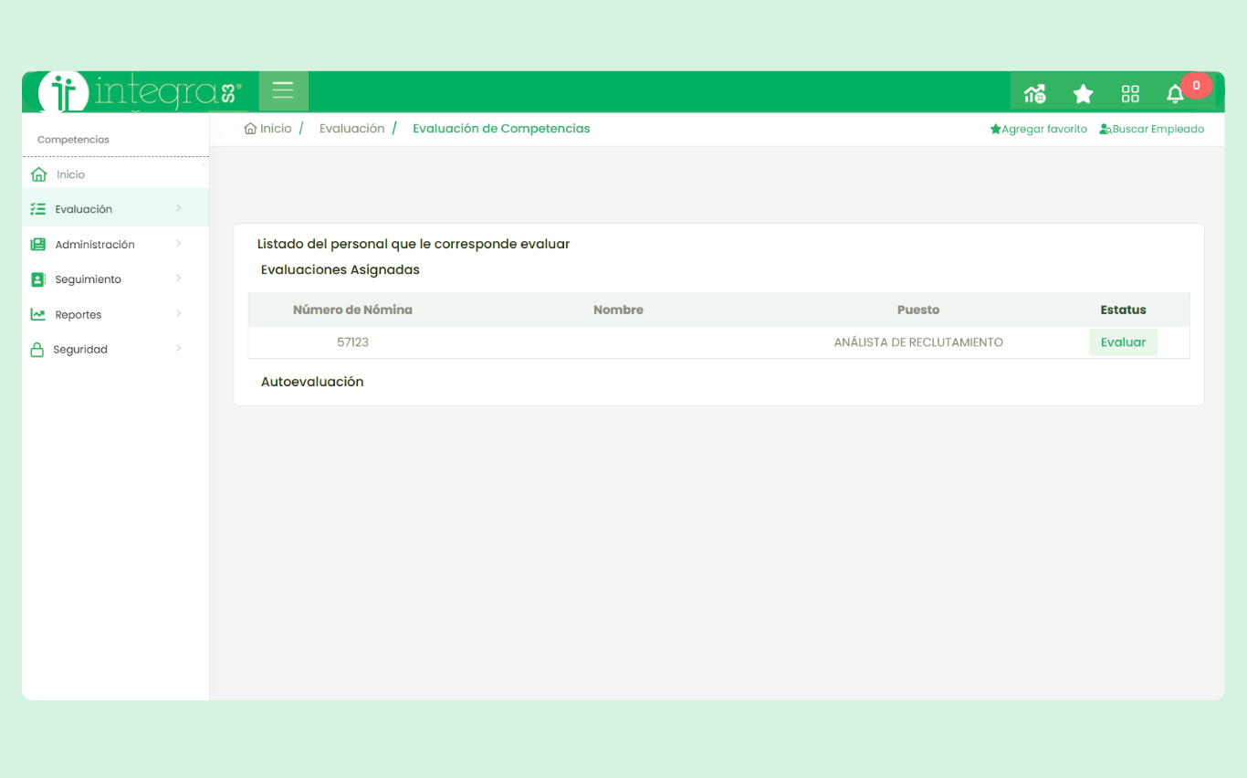 Vista de administración