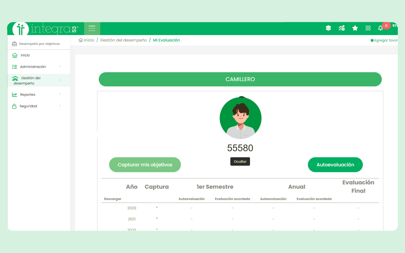Vista de administración