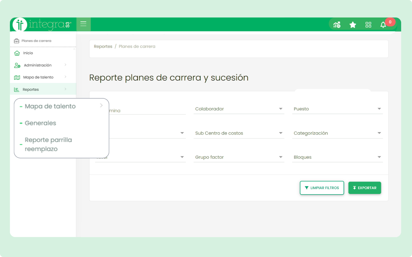 Vista de reportes